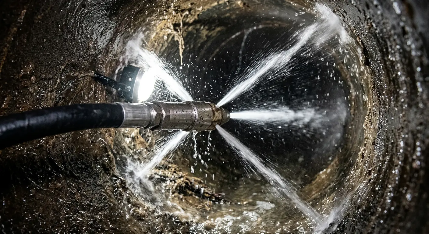 High-pressure hydro jetting nozzle cleaning sewer pipe for Storm Drain Cleaning in Auburn